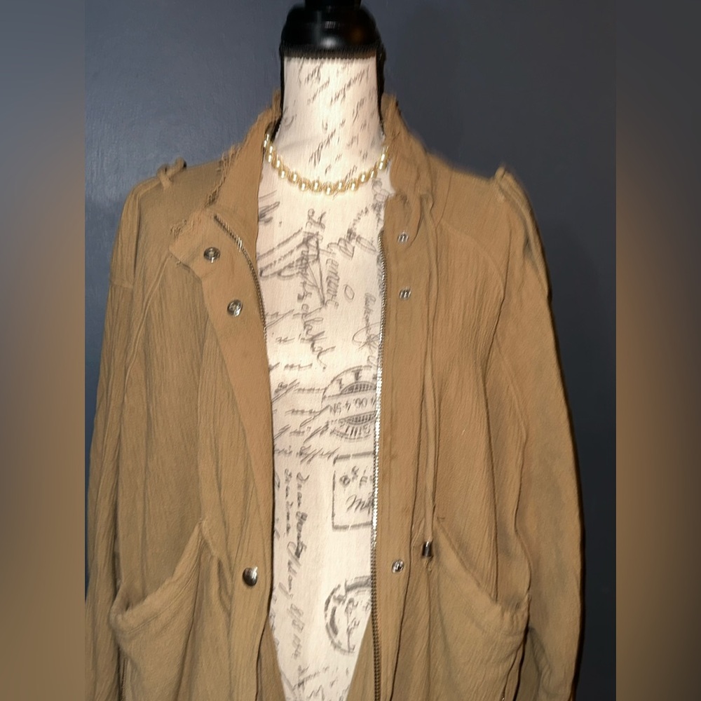 BlankNYC Cotton Voile Gauze Bomber Jacket - Tan - Large - Picture 3 of 4
